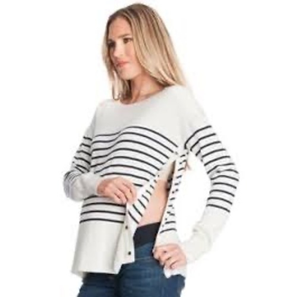 Seraphine Breton Sweater XS Nursing Maternity Stripe Side Snap Coastal Nautical